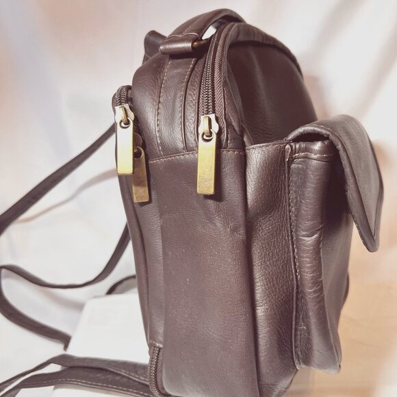 Brown Leather Back Pack-Small-NWOT-CC/ID Holder-Handle-Adjustable Strap-Unisex main image 8